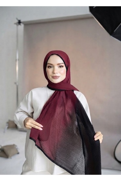 YILDIZ SCARFS Burgundy - Black Muslin Gradient Piping Shawl