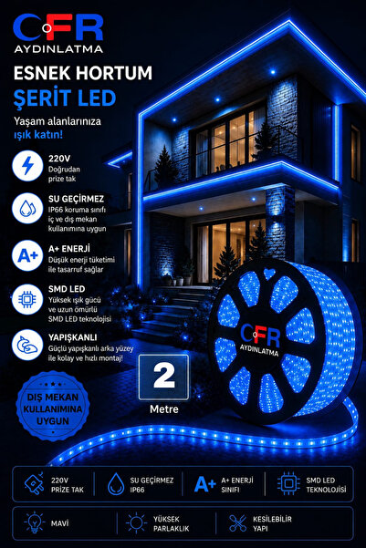CFR Hortum Esnek Şerit Led Beyaz ,Günışığı,Amber,Kırmızı,Mavi Rengi + 220v Fi...