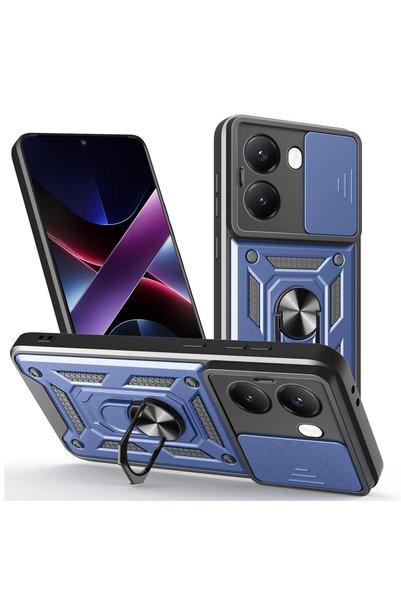CaseOnn Case Compatible with Xiaomi Redmi Turbo 4, Sliding Camera Protection, Ring Magnet, Tank Cover, Dark Blue
