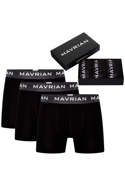 Mavrian Obsidian 3'lü Premium Kutulu Pamuklu Likralı Erkek Siyah Boxer - Dama...