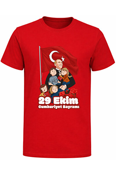 Efendioğlu Design Short-Sleeved Children's T-Shirt with Printed Cotton Childr...