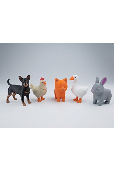 MD Design Mini Hayvan Figürleri (Köpek, Tavuk, Kedi, Ördek, Tavşan) 5'li Set ...