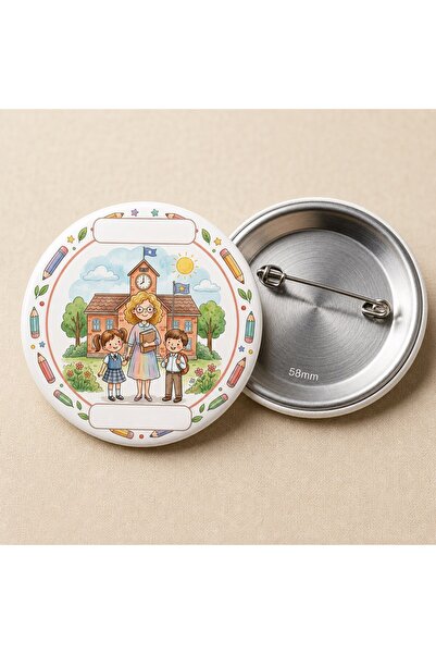 Fikart Öğretmen ve Öğrenci - Okul ve Öğrenci Temalı 58mm İğneli Metal Buton R...