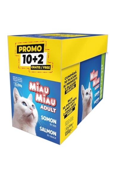 MIAU MIAU PROMO Pack Adult Cat Wet Food, MIAU MIAU, Salmon in sauce, 12x100g