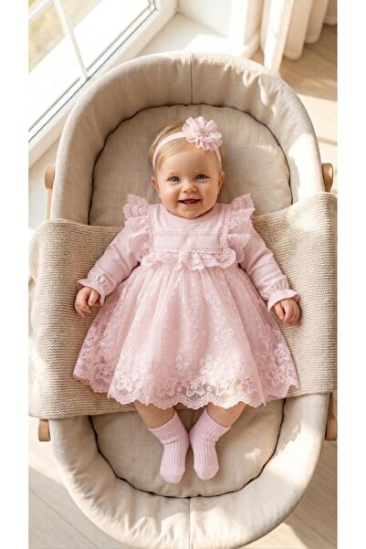 Bebila Baby Baby Girl Mevlütlük Dress with Bandana and Lace Newborn Hospital ...