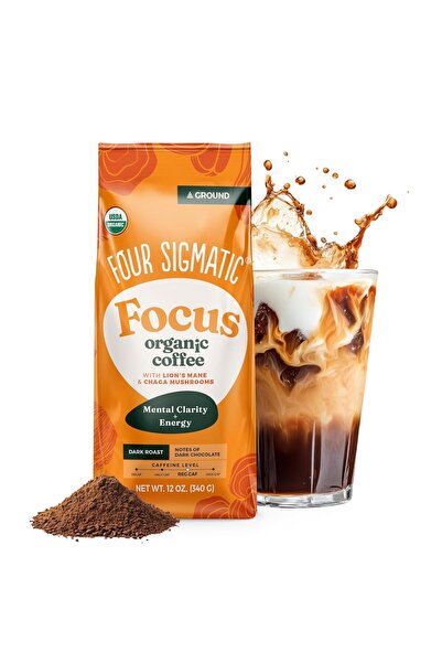Four Sigmatic قهوة الفطر العضوية المطحونة، محمصة داكنة، تجارة عادلة، مع مسحوق...