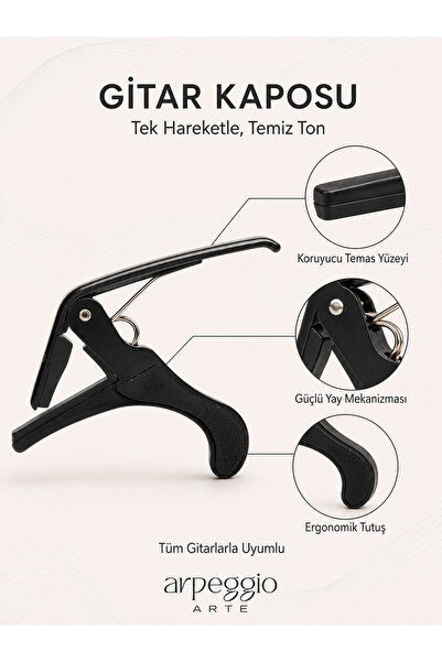 arpeggio ARTE Small Double Guitar Accessory Set |   Wall Hanger + Capo Compatible with All Guitars + 6 Plectrums 0.61 / 0.81 / 1 mm