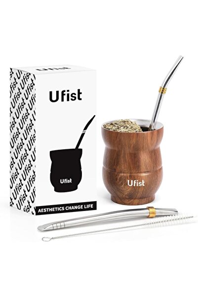 GENERAL Yufest Double Wall Curved Stainless Steel and Wood Mate Cup, 140ml, W...
