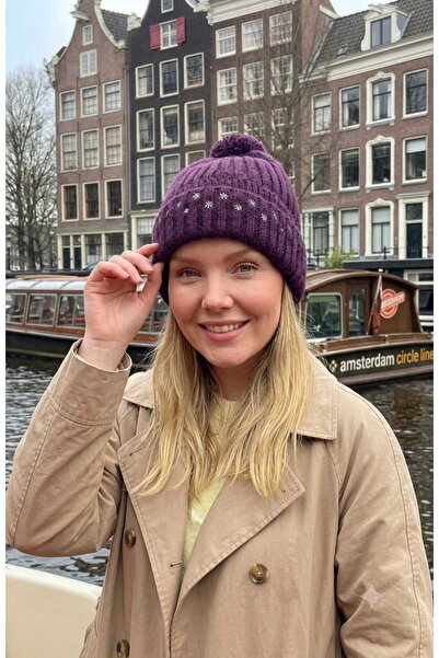 LAGRANZE Aurora ™   Pompom Openwork Textured Knitted Beanie 2854