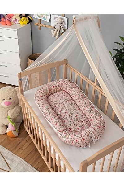 Babynest Oval Beşik içi %100 Pamuk Yenidoğan Uyku Yuvası Çiçekli