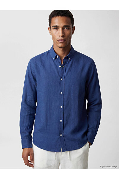 LC Waikiki Lcw Vision Blue Regular Fit Linen Blend Men's Shirt