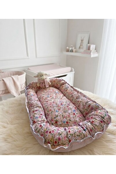Babynest Oval Beşik içi %100 Pamuk Yenidoğan Uyku Yuvası Çiçekli
