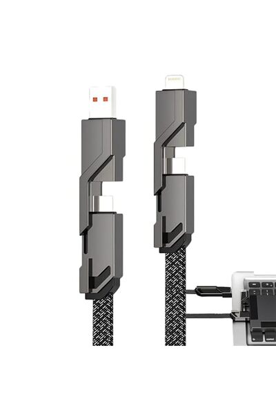EXCEFORE كابل شحن سريع 4 في 1 65 واط، مضفر 200 سم USB-C الى USB-A، لجوالات اي...