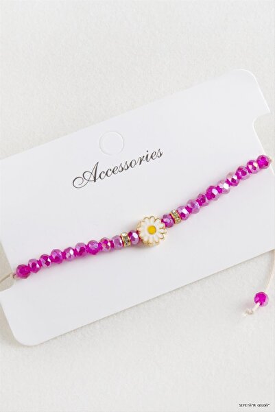 ZERO LAND Spt-Gld Daisy Crystal Macrame Rope (234306) Bracelet Pink