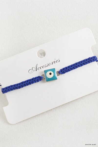 ZERO LAND Spt-Gld Square Evil Eye Macrame Braided (225422) Bracelet Blue