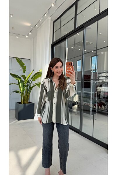 elif teke Vertical Thick Striped Shirt Khaki