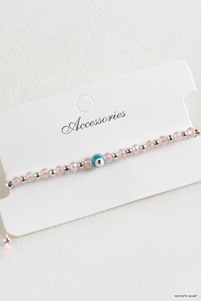 ZERO LAND Spt-Gld Nazar Crystal Macrame Rope Bracelet 6 (233914) mm Pink