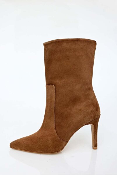 5in1Canpolat Honey Suede Pointed Toe Heeled Boots 24332