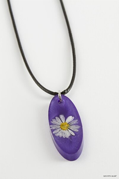 ZERO LAND Spt-Gld Daisy Oval Epoxy (231229) Necklace Purple