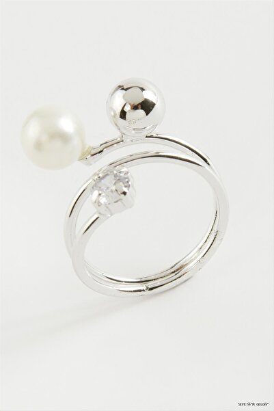 ZERO LAND Spt-Gld Round Pearl Metal Ring (230714) Silver Color