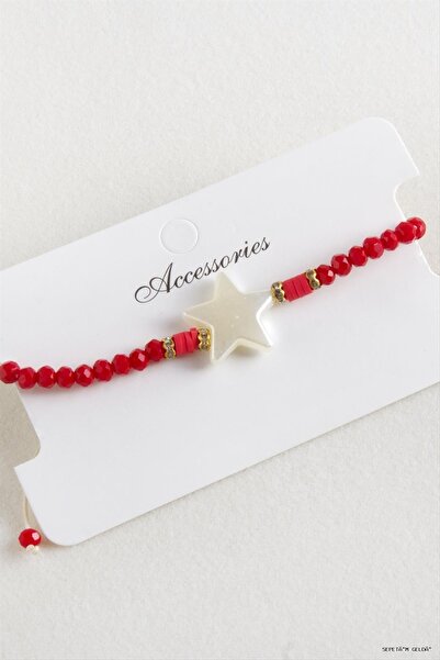 ZERO LAND Spt-Gld Star Pearl Crystal Macrame Rope (234411) Bracelet Red