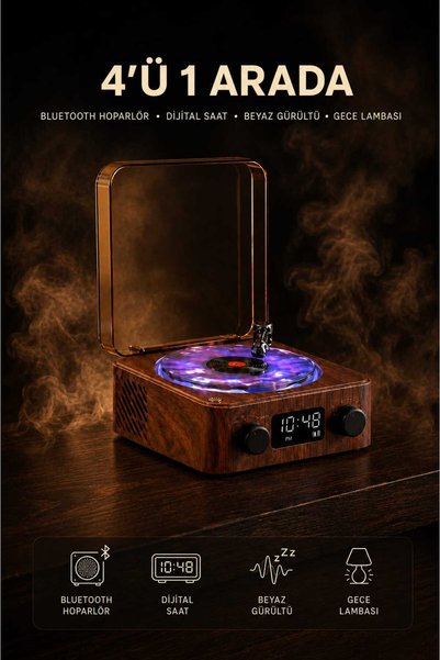 RABERA TECH Retro Pikaplı Bluetooth Hoparlör Dijital Saat Beyaz Gürültü Gece ...