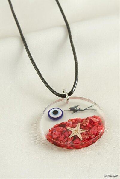 ZERO LAND Spt-Gld Starfish Round Epoxy (225842) Pendant Red