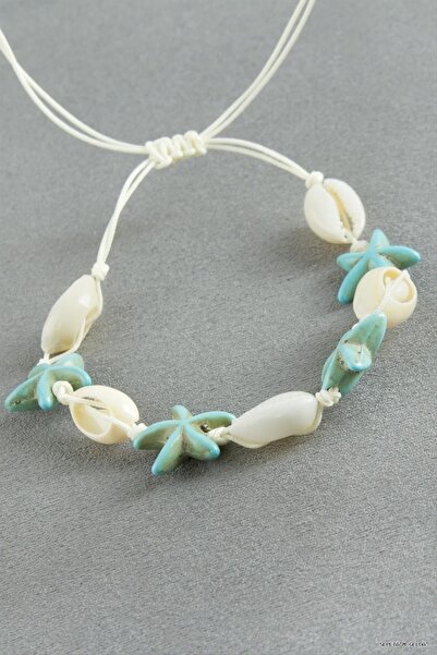 ZERO LAND Spt-Gld Starfish Oyster Macrame Rope (234121) Bracelet Turquoise
