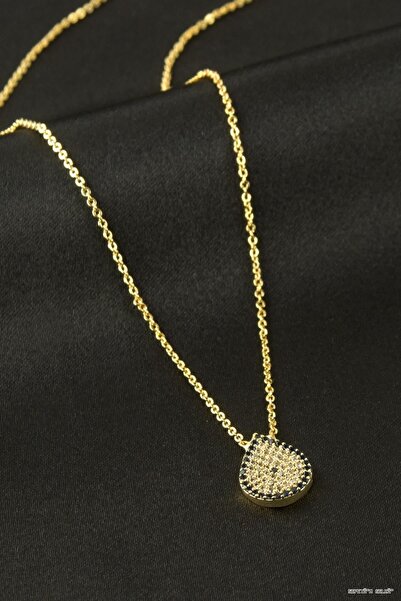 ZERO LAND Spt-Gld Oval Evil Eye Zircon Stone (233132) Necklace Yellow