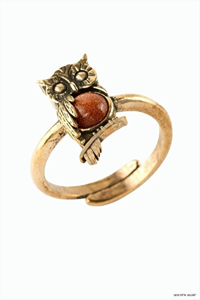 ZERO LAND Spt-Gld Owl Natural Stone Authentic Ring (224829) Brown Star