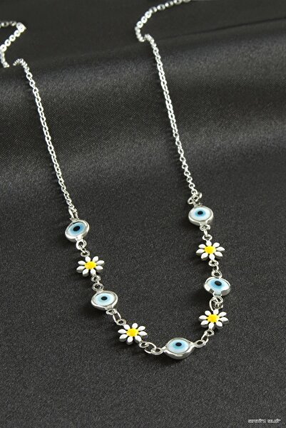 ZERO LAND Spt-Gld Daisy Evil Eye Enamel Necklace (231500) Silver Color
