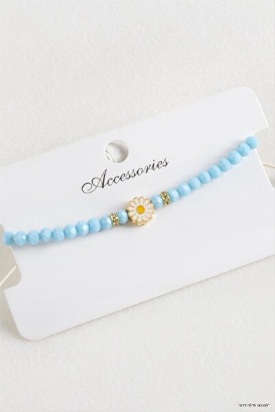 ZERO LAND Spt-Gld Daisy Crystal Macrame Rope (233932) Bracelet Blue