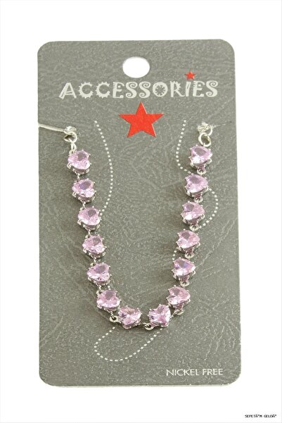 ZERO LAND Spt-Gld Heart Savoroski Zircon Stone (232443) Anklet Pink
