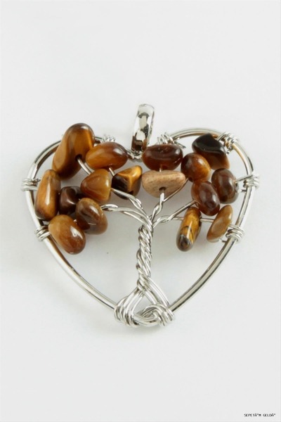 ZERO LAND Spt-Gld Tiger's Eye Heart Natural Stone Necklace (231559) Brown Tip