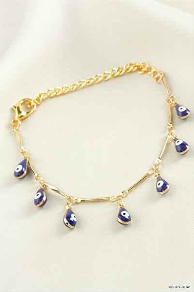 ZERO LAND Spt-Gld Damla Nazar Bead Enamel (00209) Bracelet Blue