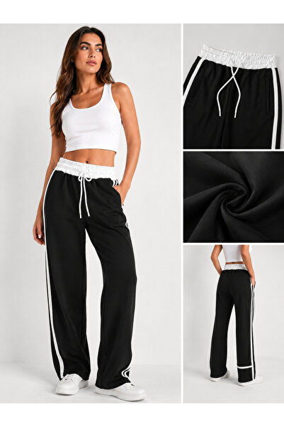 SHAYI Women's Black and White Striped Soft Textured Oversize Sweatpants – Com...