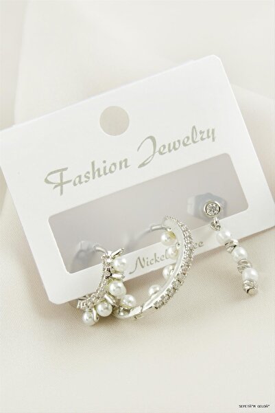 ZERO LAND Spt-Gld 3 Pieces Dorika Pearl Zircon Stone Earrings (230810) Silver...