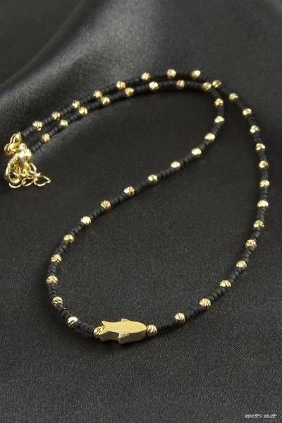 ZERO LAND Spt-Gld Dorika Miyoki Bead Necklace 1 (234143) Piece Black