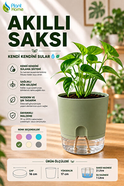 plant-home Akıllı Saksı Kendini Sulayan Saksı Otomatik Sulama Sistemli Su Haz...