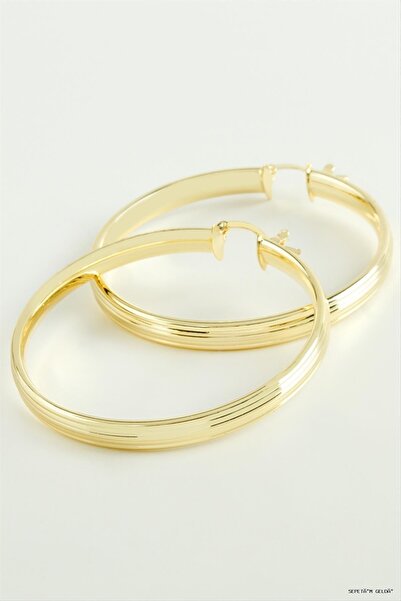 ZERO LAND Spt-Gld Striped Hoop Earrings 6 (231751) cm Yellow