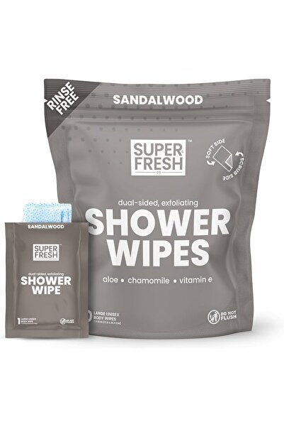 Super & Fresh Co. مناديل استحمام منعشة للغاية، بماء الورد، لا تحتاج للشطف، لل...