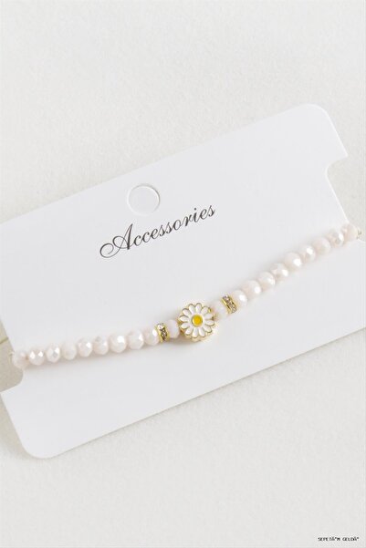 ZERO LAND Spt-Gld Daisy Crystal Macrame Rope (234316) Bracelet Cream