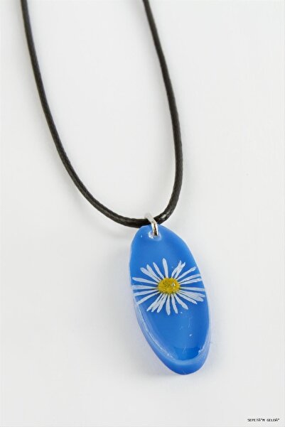 ZERO LAND Spt-Gld Daisy Oval Epoxy (231224) Pendant Blue