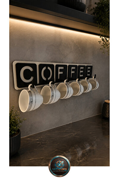 netlazerr Coffee Yazılı Mutfak Fincan Ve Kupa Askılığı 40 cm x 10cm