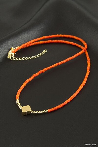 ZERO LAND Spt-Gld Mixed Figured Miyoki Bead Necklace 1 (02926) Piece Orange