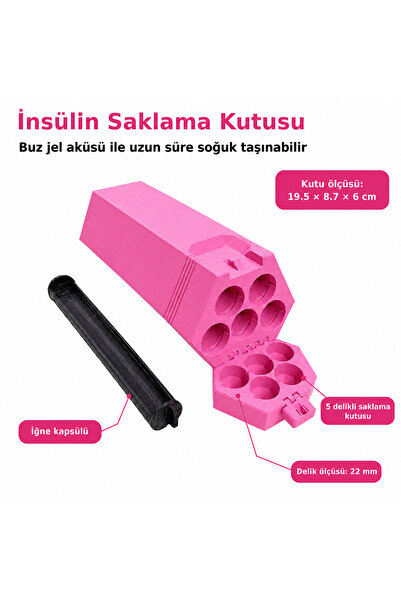 Mayex3d İNSÜLİN SAKLAMA KUTUSU 5 GÖZLÜ - PEMBE