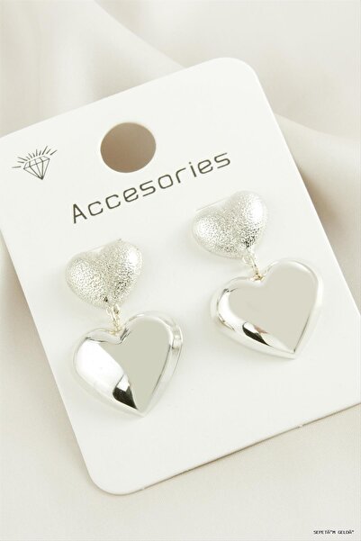 ZERO LAND Spt-Gld Heart Tr Metal Earrings (11416) Silver Color