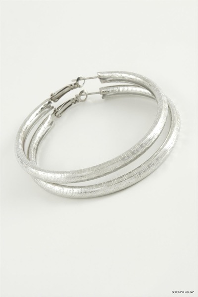 ZERO LAND Spt-Gld Dotted Tube Hoop Earrings 5.5 cm (03340) Silver Color