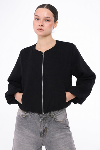 T SteepRockt Women's Cashmere Bomber Jacket Black Lined Zippered Short Model
