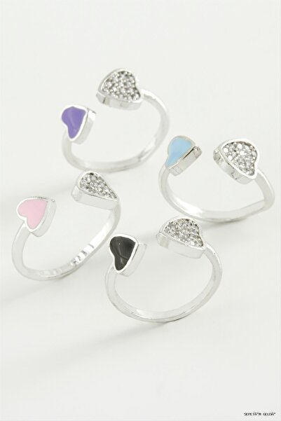 ZERO LAND Spt-Gld Heart Stone Enamel Joint Ring (03037) Silver Color